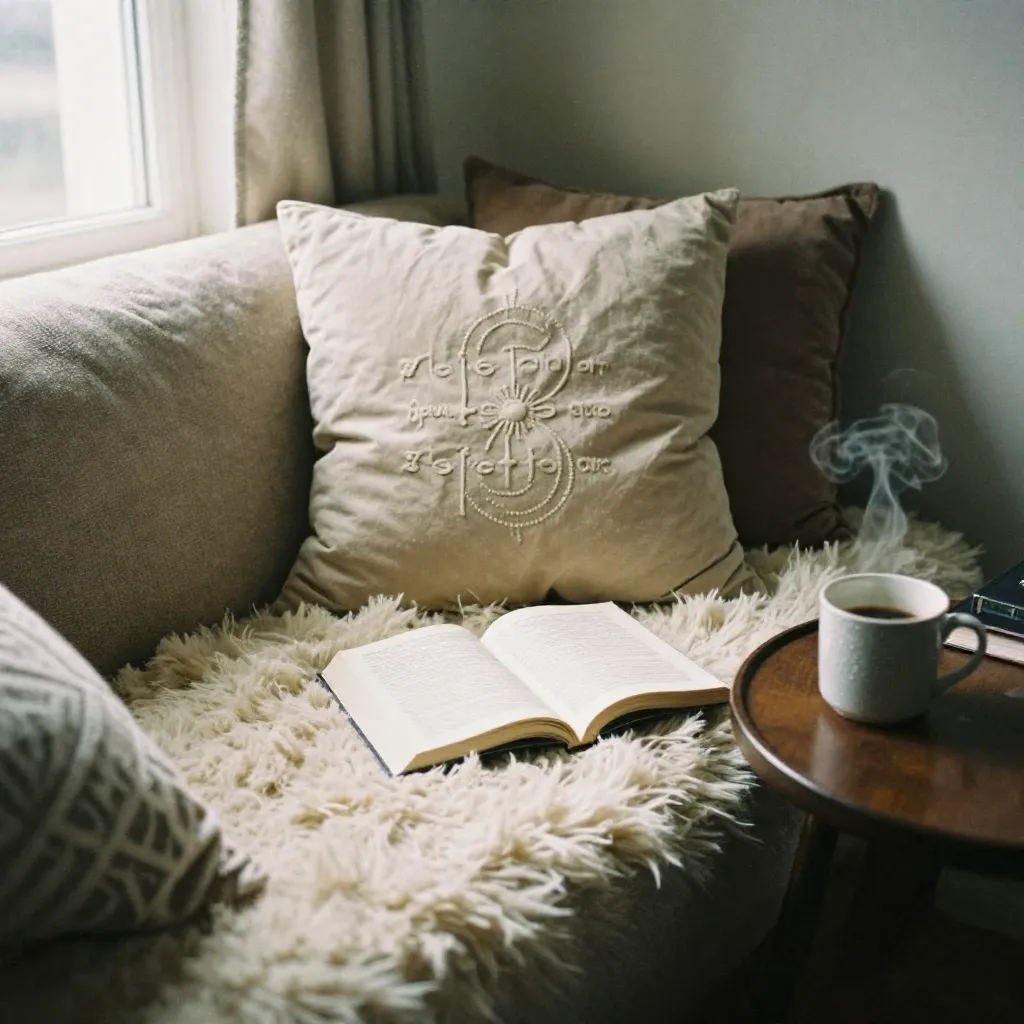 Cozy reading corner with natural elements